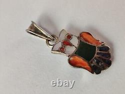 Vintage Signed Susie Calavaza Zuni Owl Pendant Stone Inlay Sterling Silver