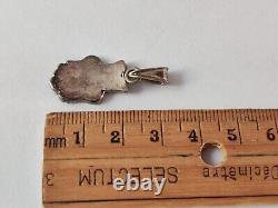 Vintage Signed Susie Calavaza Zuni Owl Pendant Stone Inlay Sterling Silver