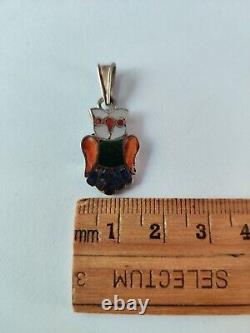 Vintage Signed Susie Calavaza Zuni Owl Pendant Stone Inlay Sterling Silver