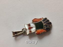 Vintage Signed Susie Calavaza Zuni Owl Pendant Stone Inlay Sterling Silver