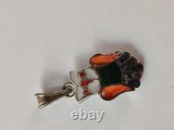 Vintage Signed Susie Calavaza Zuni Owl Pendant Stone Inlay Sterling Silver