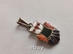 Vintage Signed Susie Calavaza Zuni Owl Pendant Stone Inlay Sterling Silver