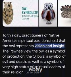 Vintage Signed Susie Calavaza Zuni Owl Pendant Stone Inlay Sterling Silver