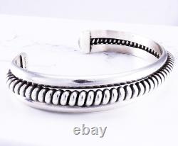 Vintage Signed Tahe Sterling Silver Cuff Coil Rope Bracelet 5.4 31.42 grams