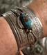 Vintage Signed Thomas Singer Sterling Turquoise Wide Stamped Cuff Bracelet