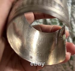 Vintage Signed Thomas Singer Sterling Turquoise Wide Stamped Cuff Bracelet