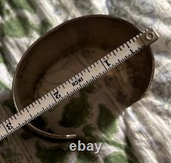 Vintage Signed Thomas Singer Sterling Turquoise Wide Stamped Cuff Bracelet