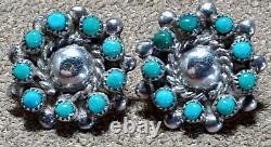 Vintage Signed Zuni Faj Sterling Silver Petit Pt Snake Eyes Turquoise Earrings