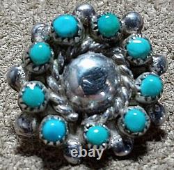 Vintage Signed Zuni Faj Sterling Silver Petit Pt Snake Eyes Turquoise Earrings