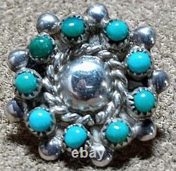 Vintage Signed Zuni Faj Sterling Silver Petit Pt Snake Eyes Turquoise Earrings