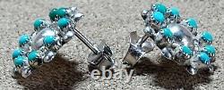 Vintage Signed Zuni Faj Sterling Silver Petit Pt Snake Eyes Turquoise Earrings