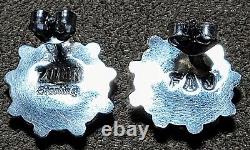 Vintage Signed Zuni Faj Sterling Silver Petit Pt Snake Eyes Turquoise Earrings