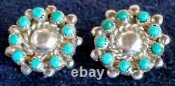 Vintage Signed Zuni Faj Sterling Silver Petit Pt Snake Eyes Turquoise Earrings