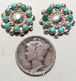 Vintage Signed Zuni Faj Sterling Silver Petit Pt Snake Eyes Turquoise Earrings
