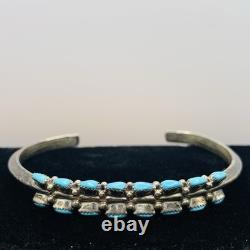 Vintage Signed Zuni Silver Turquoise Cuff Row Bracelet Women Native American 34g