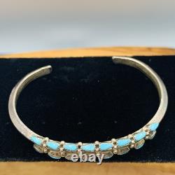 Vintage Signed Zuni Silver Turquoise Cuff Row Bracelet Women Native American 34g
