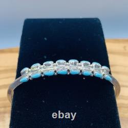 Vintage Signed Zuni Silver Turquoise Cuff Row Bracelet Women Native American 34g