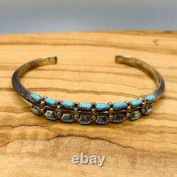 Vintage Signed Zuni Silver Turquoise Cuff Row Bracelet Women Native American 34g