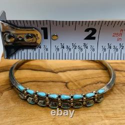 Vintage Signed Zuni Silver Turquoise Cuff Row Bracelet Women Native American 34g