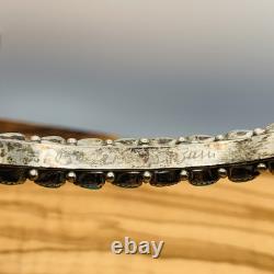 Vintage Signed Zuni Silver Turquoise Cuff Row Bracelet Women Native American 34g
