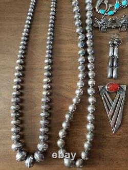 Vintage Silver Jewelry Lot/native American Graduated Pearl Necklace