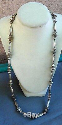 Vintage Silver Native American Melon Fluted Saucer Benchmade Bead Necklace 28