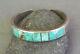 Vintage Silver Native American Squared Greenish Turquoise Inlay Cuff Bracelet