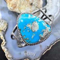 Vintage Silver Natural Turquoise Decorated Split Shank Bracelet For Women #1