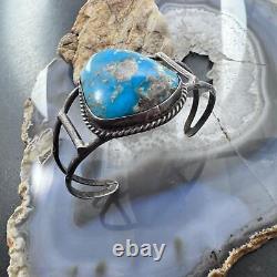 Vintage Silver Natural Turquoise Decorated Split Shank Bracelet For Women #1