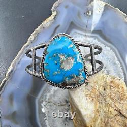 Vintage Silver Natural Turquoise Decorated Split Shank Bracelet For Women #1