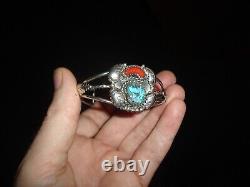 Vintage Silver Zuni Navajo Indian Turquoise Coral Jewelry Bracelet Shirley Henry
