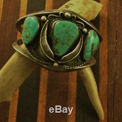 Vintage Southwest 3 Stone Turquoise Cuff Sterling Navaho Vernon Begay