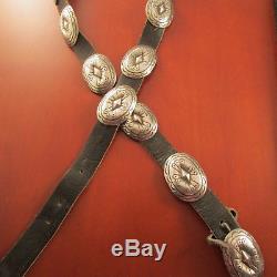 Vintage Southwest Concho Belt With 13 Conchos And Belt Buckle Sterling