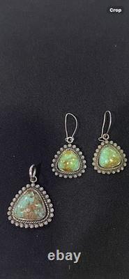 Vintage Southwest Navajo Style Marked BELL STERLING Earrings & Pendant