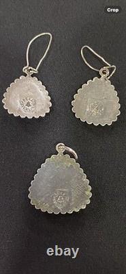 Vintage Southwest Navajo Style Marked BELL STERLING Earrings & Pendant