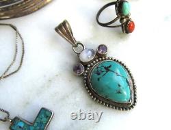 Vintage Southwest Sterling Silver Turquoise Coral Jewelry Lot ETC9244