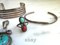 Vintage Southwest Sterling Silver Turquoise Coral Jewelry Lot ETC9244