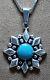 Vintage Southwest Type Sterling Silver Morenci Turquoise Star/snowflake Necklace