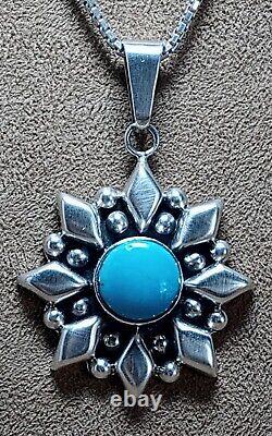 Vintage Southwest Type Sterling Silver Morenci Turquoise Star/snowflake Necklace