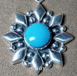 Vintage Southwest Type Sterling Silver Morenci Turquoise Star/snowflake Necklace