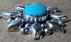 Vintage Southwest Type Sterling Silver Morenci Turquoise Star/snowflake Necklace