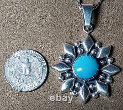 Vintage Southwest Type Sterling Silver Morenci Turquoise Star/snowflake Necklace