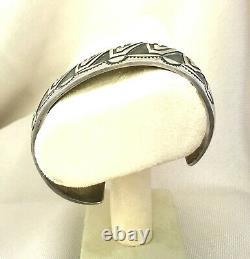 Vintage Stamped Rug Design Sterling Silver Cuff Bracelet