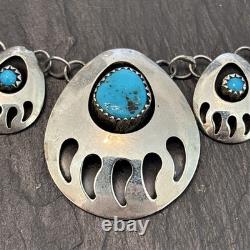 Vintage Sterling 18 Necklace Earrings Set Statement Southwest Turquoise Paws 4E