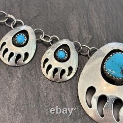 Vintage Sterling 18 Necklace Earrings Set Statement Southwest Turquoise Paws 4E