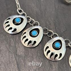 Vintage Sterling 18 Necklace Earrings Set Statement Southwest Turquoise Paws 4E