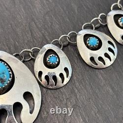 Vintage Sterling 18 Necklace Earrings Set Statement Southwest Turquoise Paws 4E