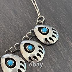 Vintage Sterling 18 Necklace Earrings Set Statement Southwest Turquoise Paws 4E
