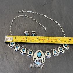 Vintage Sterling 18 Necklace Earrings Set Statement Southwest Turquoise Paws 4E