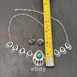 Vintage Sterling 18 Necklace Earrings Set Statement Southwest Turquoise Paws 4E